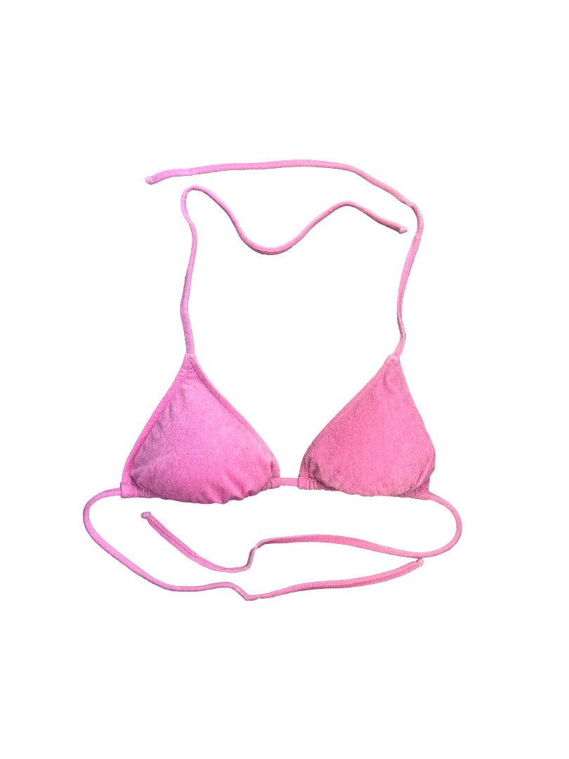 Pink Velour Triangle Bikini Top