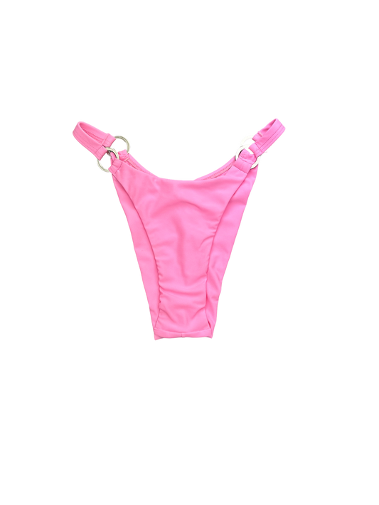 Pink High-Cut Bikini Bottoms with Ring Details