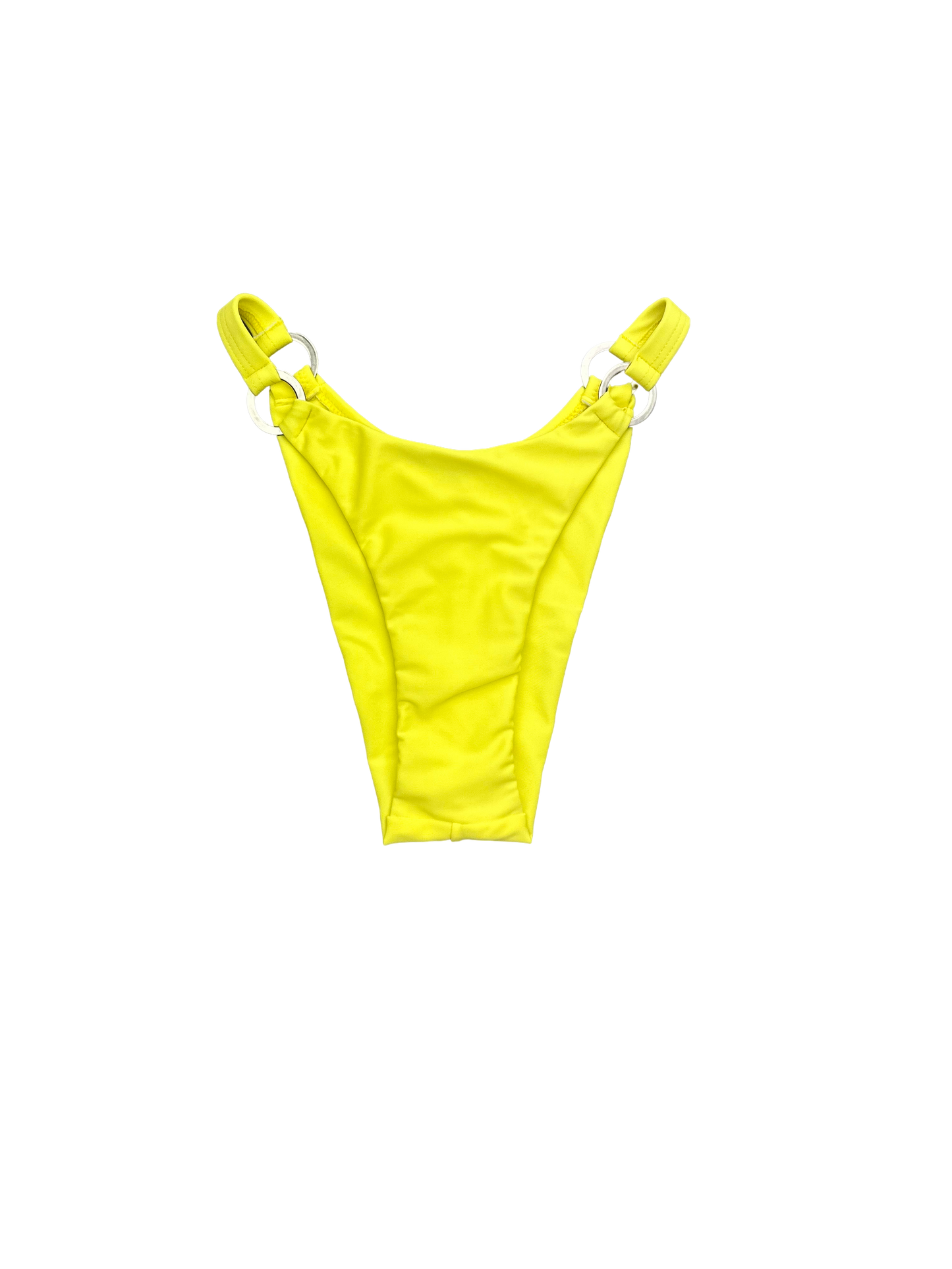 Neon Yellow High-Cut Bikini Bottoms with Ring Details