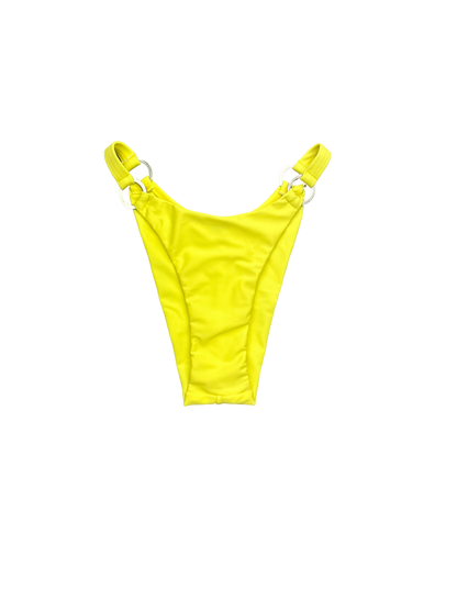 Neon Yellow High-Cut Bikini Bottoms with Ring Details