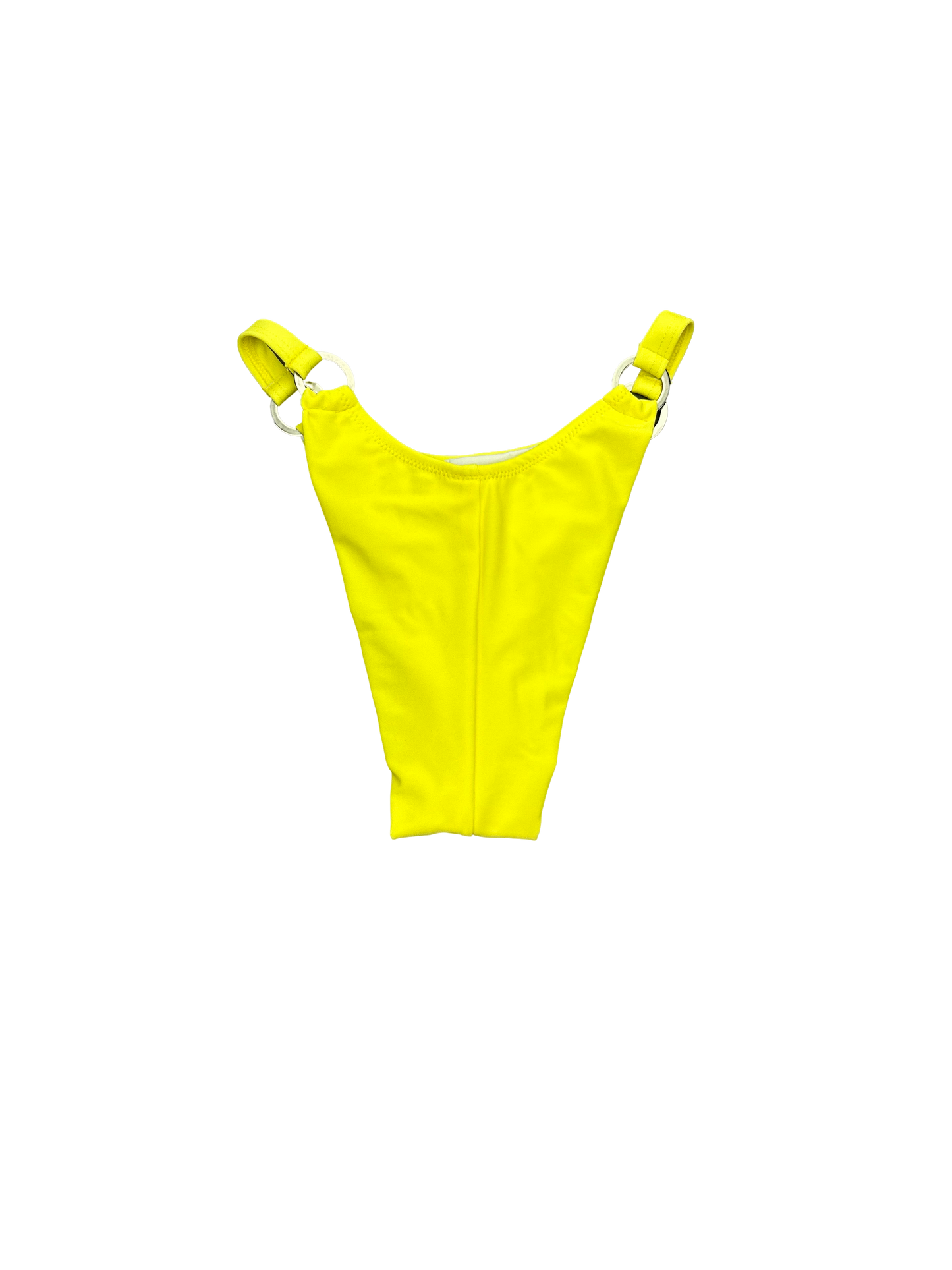 Neon Yellow High-Cut Bikini Bottoms with Ring Details