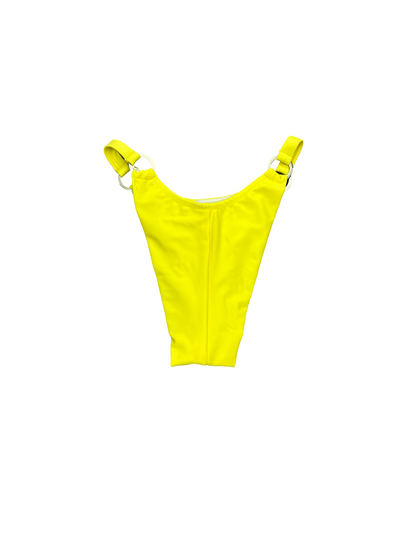 Neon Yellow High-Cut Bikini Bottoms with Ring Details