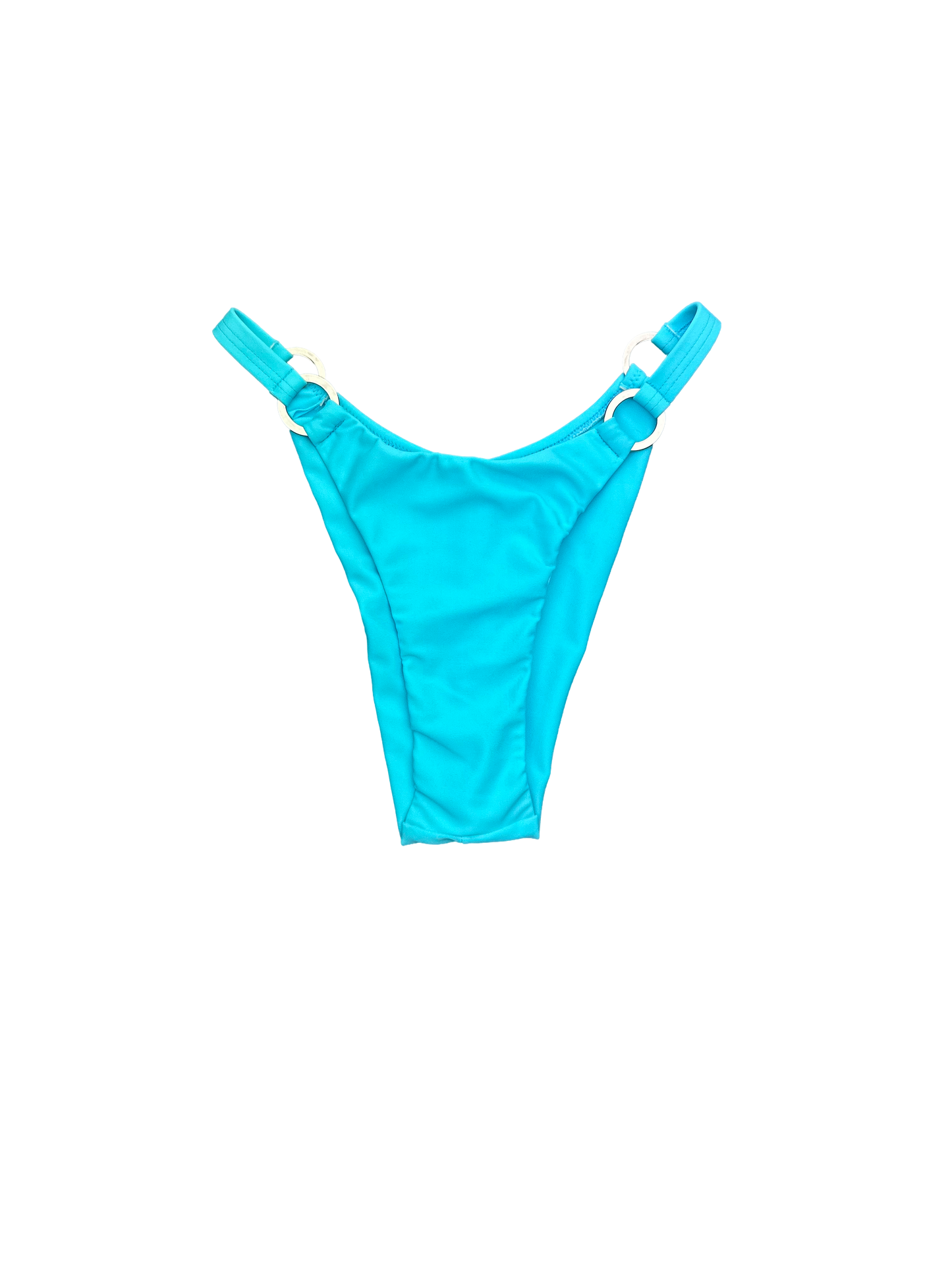 Turquoise High-Cut Bikini Bottoms with Ring Details