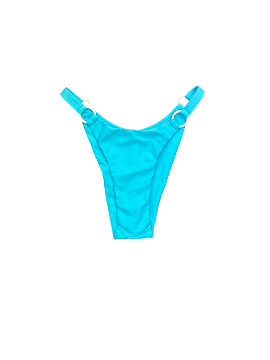 Turquoise High-Cut Bikini Bottoms with Ring Details