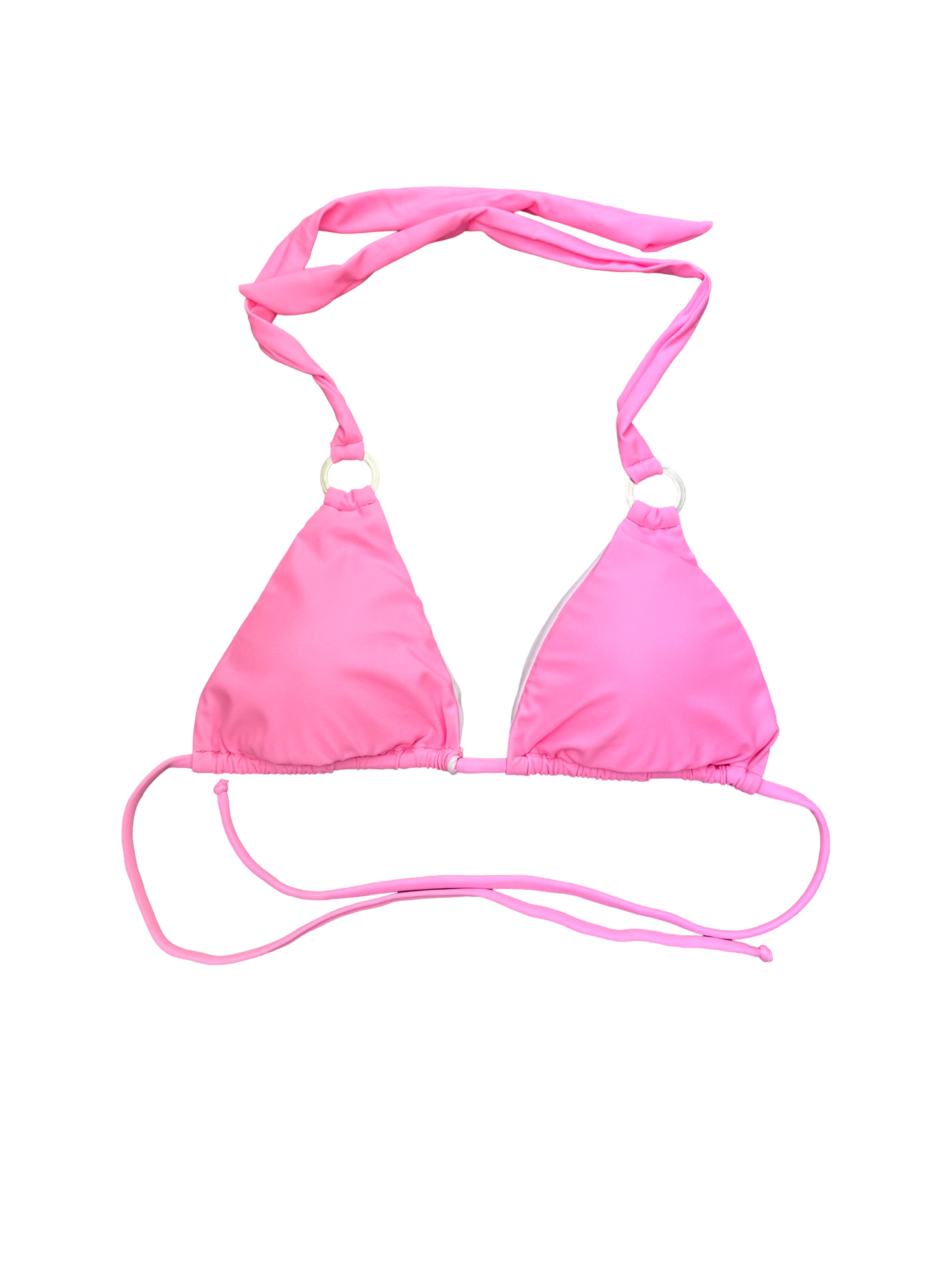 Pink Halter Neck Bikini Bra with Ring Details