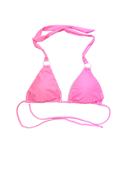 Pink Halter Neck Bikini Bra with Ring Details