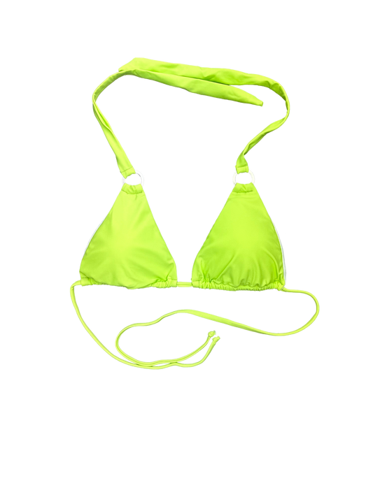 Neon Lime Halter Neck Bikini Bra with Ring Details