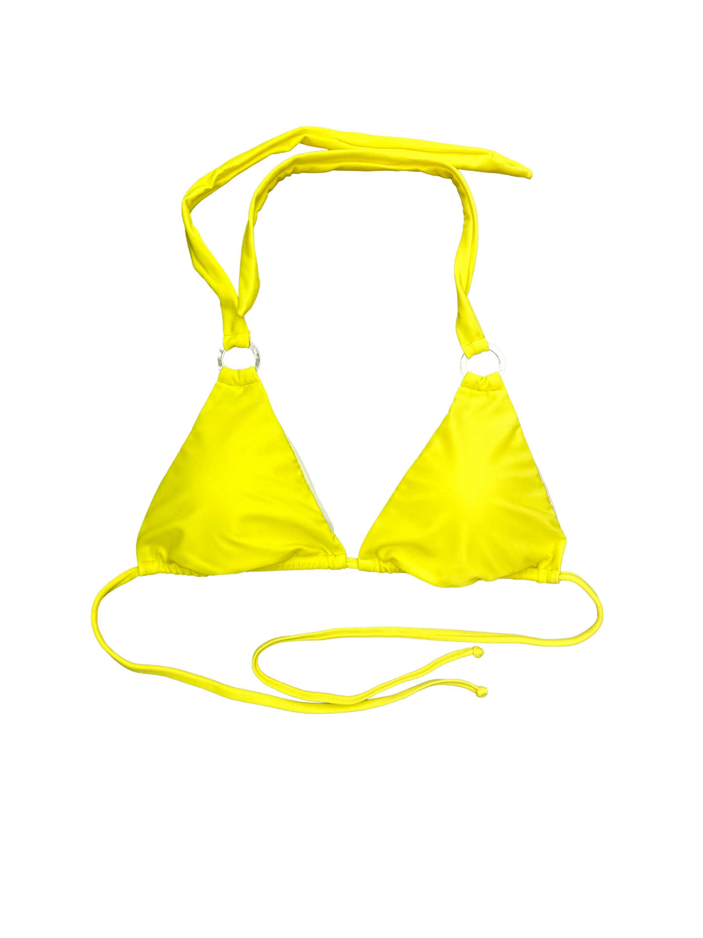 Neon Yellow Halter Neck Bikini Bra with Ring Details