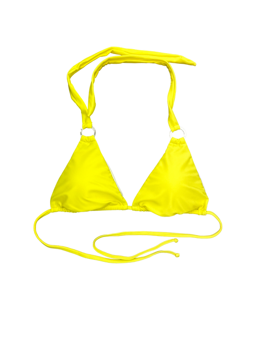 Neon Yellow Halter Neck Bikini Bra with Ring Details